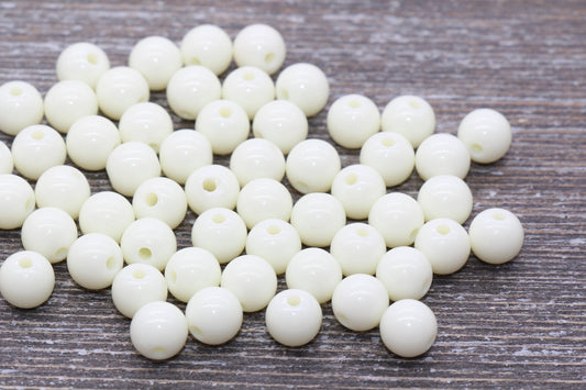 8mm Ivory Gumball Beads, Acrylic Loose Beads, Solid Bubblegum Beads, Chunky Beads, Smooth Round Plastic Beads #885