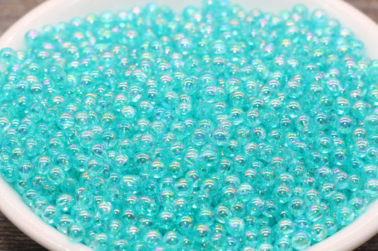 4mm Sea Green AB Round Beads, Iridescent Acrylic Gumball Beads, Transparent Round Spacer Beads, Bubblegum Beads, Plastic Round Bead #901
