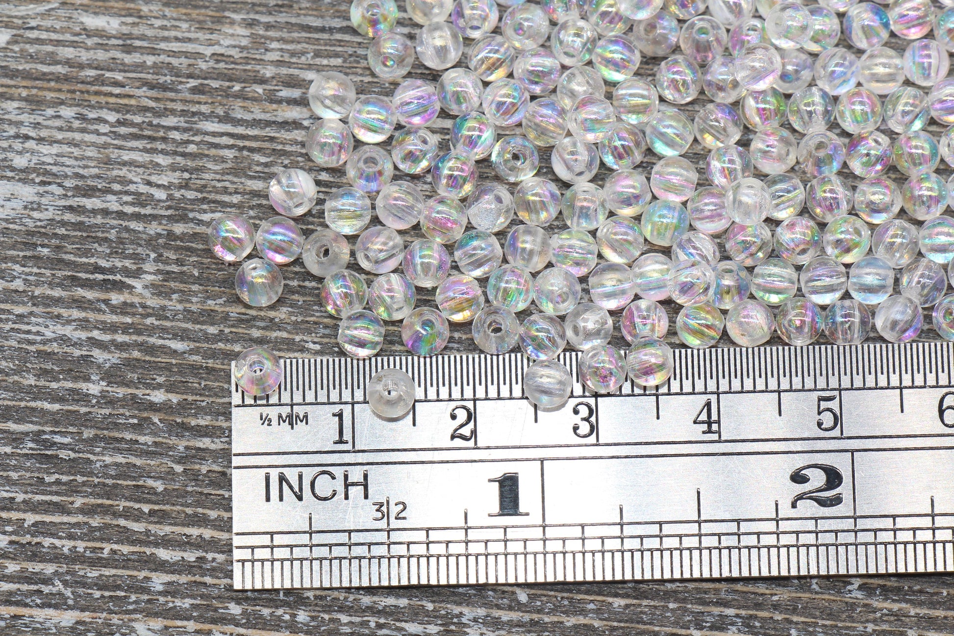 4mm Clear AB Round Beads, Iridescent Acrylic Gumball Beads, Transparent Round Spacer Beads, Bubblegum Beads, Plastic Round Bead #902