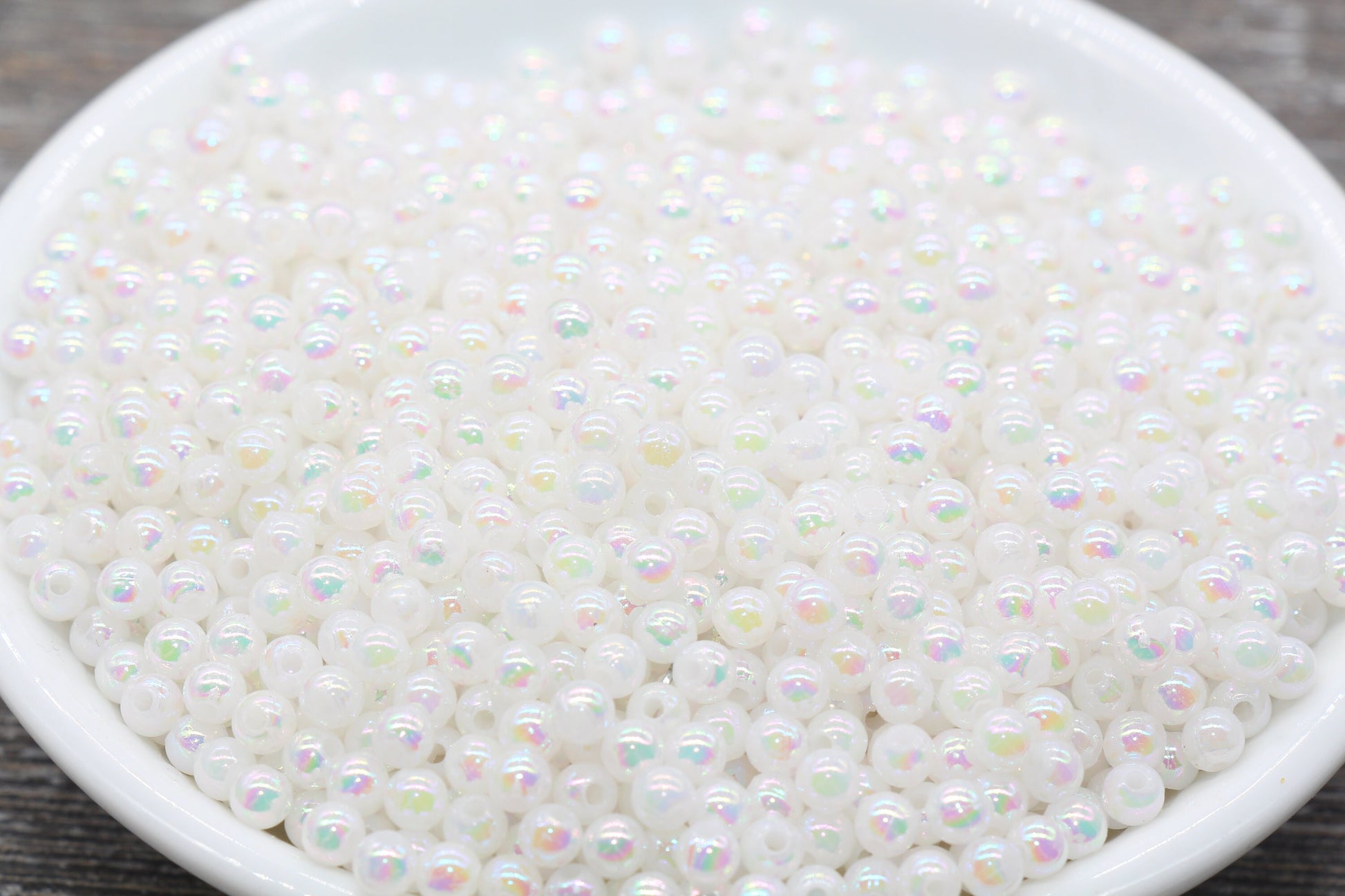 4mm White AB Round Beads, Iridescent Acrylic Gumball Beads, White Round Spacer Beads, Bubblegum Beads, Plastic Round Bead #905