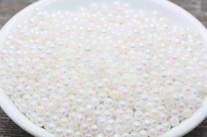 4mm White AB Round Beads, Iridescent Acrylic Gumball Beads, White Round Spacer Beads, Bubblegum Beads, Plastic Round Bead #905