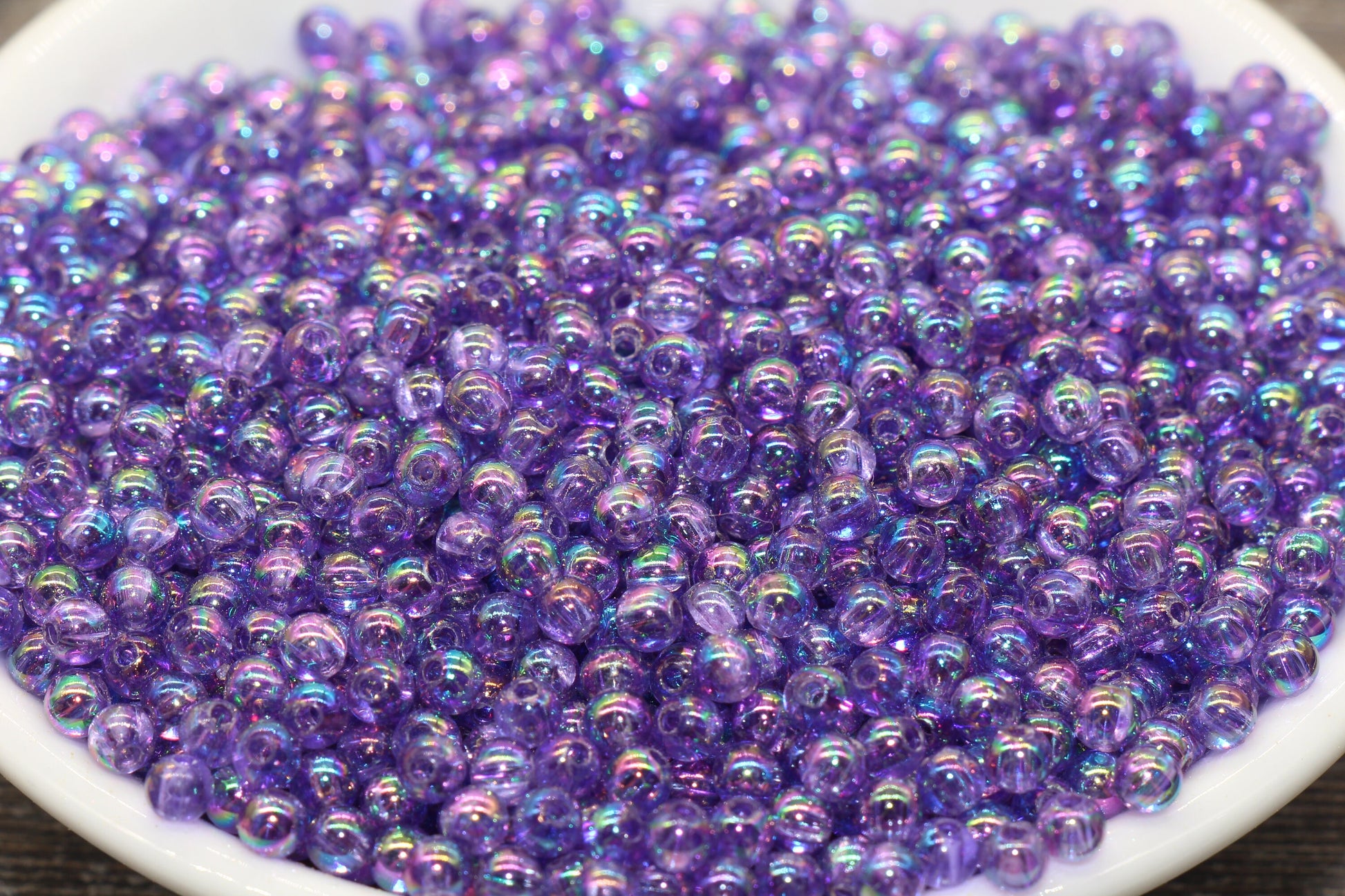 4mm Purple AB Round Beads, Iridescent Acrylic Gumball Beads, Transparent Round Spacer Beads, Bubblegum Beads, Plastic Round Bead #907