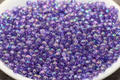 4mm Purple AB Round Beads, Iridescent Acrylic Gumball Beads, Transparent Round Spacer Beads, Bubblegum Beads, Plastic Round Bead #907