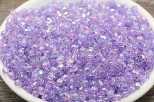 4mm Light Purple AB Faceted Beads, Iridescent Acrylic Gumball Beads, Light Purple Faceted Spacer Beads, Bubblegum Beads, Rainbow Bead #952
