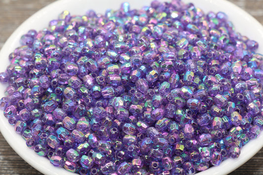4mm Purple AB Faceted Beads, Iridescent Acrylic Gumball Beads, Purple Faceted Spacer Beads, Bubblegum Beads, Plastic Rainbow Bead #955