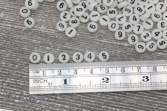 Glow in Dark Number Beads, Glowing Acrylic Mix Number Beads, Flat Round Acrylic Number Beads, Size 7mm #182
