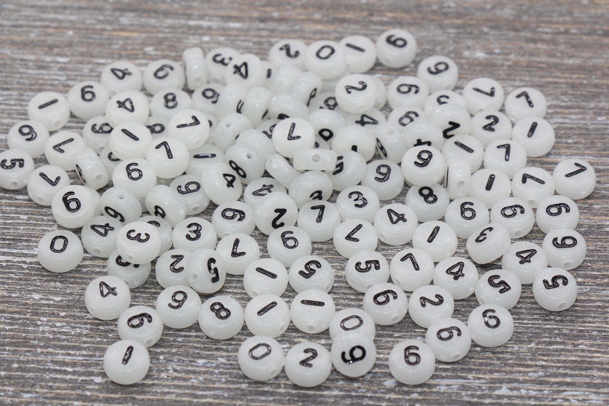 Glow in Dark Number Beads, Glowing Acrylic Mix Number Beads, Flat Round Acrylic Number Beads, Size 7mm #182
