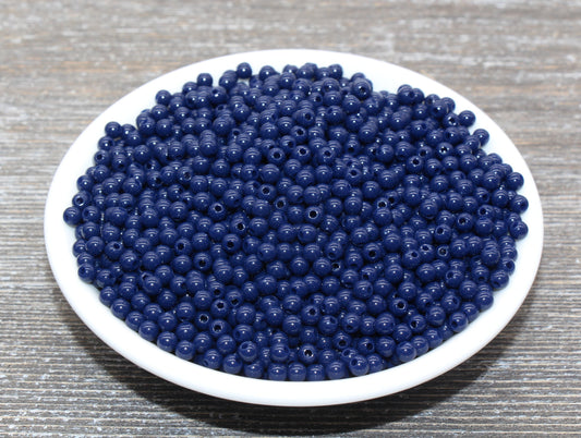 4mm Navy Blue Round Beads, Acrylic Gumball Beads, Round Spacer Beads, Bubblegum Beads, Plastic Round Smooth Bead #994
