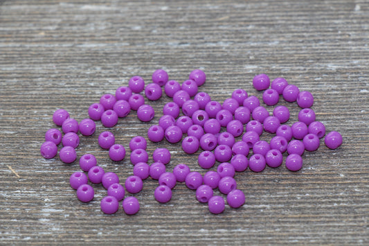 4mm Purple Round Beads, Acrylic Gumball Beads, Purple Round Spacer Beads, Bubblegum Beads, Plastic Round Smooth Bead #235