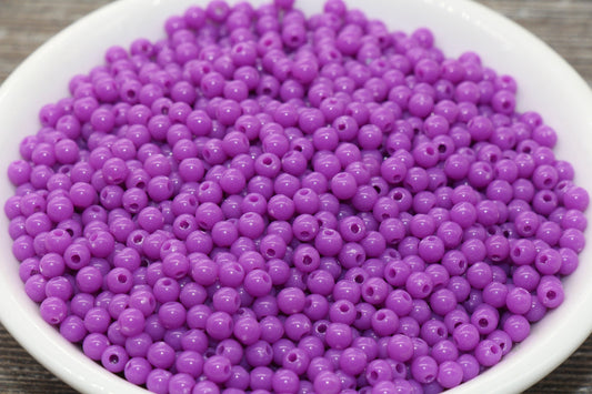 4mm Purple Round Beads, Acrylic Gumball Beads, Purple Round Spacer Beads, Bubblegum Beads, Plastic Round Smooth Bead #235