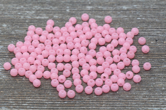 4mm Pink Round Beads, Jelly Pink Round Gumball Beads, Round Spacer Beads, Bubblegum Beads, Plastic Round Smooth Bead #838