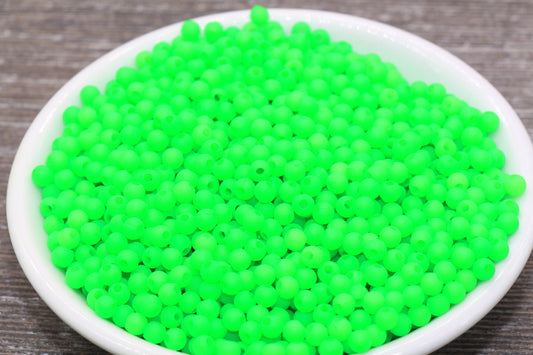 4mm Matte Green Round Beads, Acrylic Gumball Beads, Frosted Green Round Spacer Beads, Bubblegum Beads, Plastic Round Smooth Bead #1051