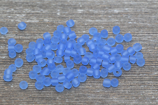 Matte Glass Seed Beads, 4mm 6/0 Glass Round Seed Beads, Matte Blue Trans Seed Beads, Rocailles Beads, Beading Supplies #1026