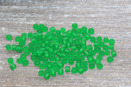Matte Glass Seed Beads, 4mm 6/0 Glass Round Seed Beads, Matte Green Trans Seed Beads, Rocailles Beads, Beading Supplies #1028