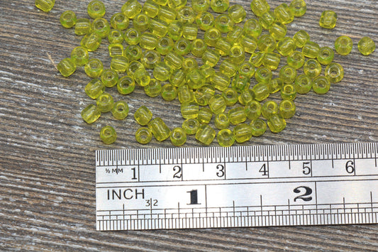 Transparent Glass Seed Beads, 4mm 6/0 Glass Round Seed Beads, Spring Green Trans Seed Beads, Rocailles Beads, Beading Supplies #1101