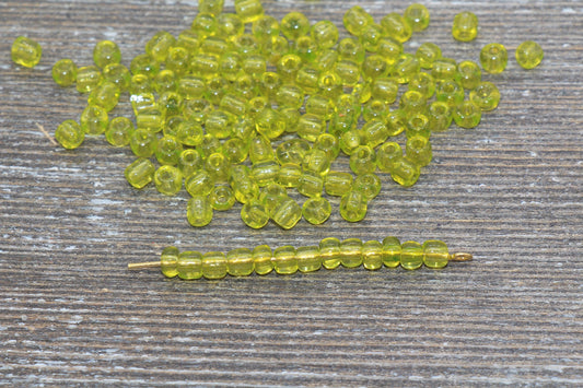 Transparent Glass Seed Beads, 4mm 6/0 Glass Round Seed Beads, Spring Green Trans Seed Beads, Rocailles Beads, Beading Supplies #1101