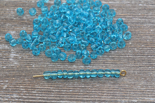 Transparent Glass Seed Beads, 4mm 6/0 Glass Round Seed Beads, Pacific Blue Trans Seed Beads, Rocailles Beads, Beading Supplies #1104