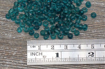 Transparent Glass Seed Beads, 4mm 6/0 Glass Round Seed Beads, Teal Trans Seed Beads, Rocailles Beads, Beading Supplies #1105