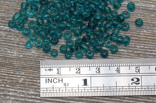 Transparent Glass Seed Beads, 4mm 6/0 Glass Round Seed Beads, Teal Trans Seed Beads, Rocailles Beads, Beading Supplies #1105