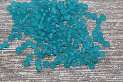 Matte Glass Seed Beads, 4mm 6/0 Glass Round Seed Beads, Matte Teal Trans Seed Beads, Rocailles Beads, Beading Supplies #2249