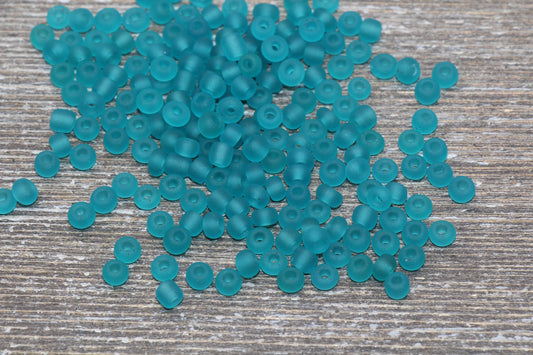 Matte Glass Seed Beads, 4mm 6/0 Glass Round Seed Beads, Matte Teal Trans Seed Beads, Rocailles Beads, Beading Supplies #2249