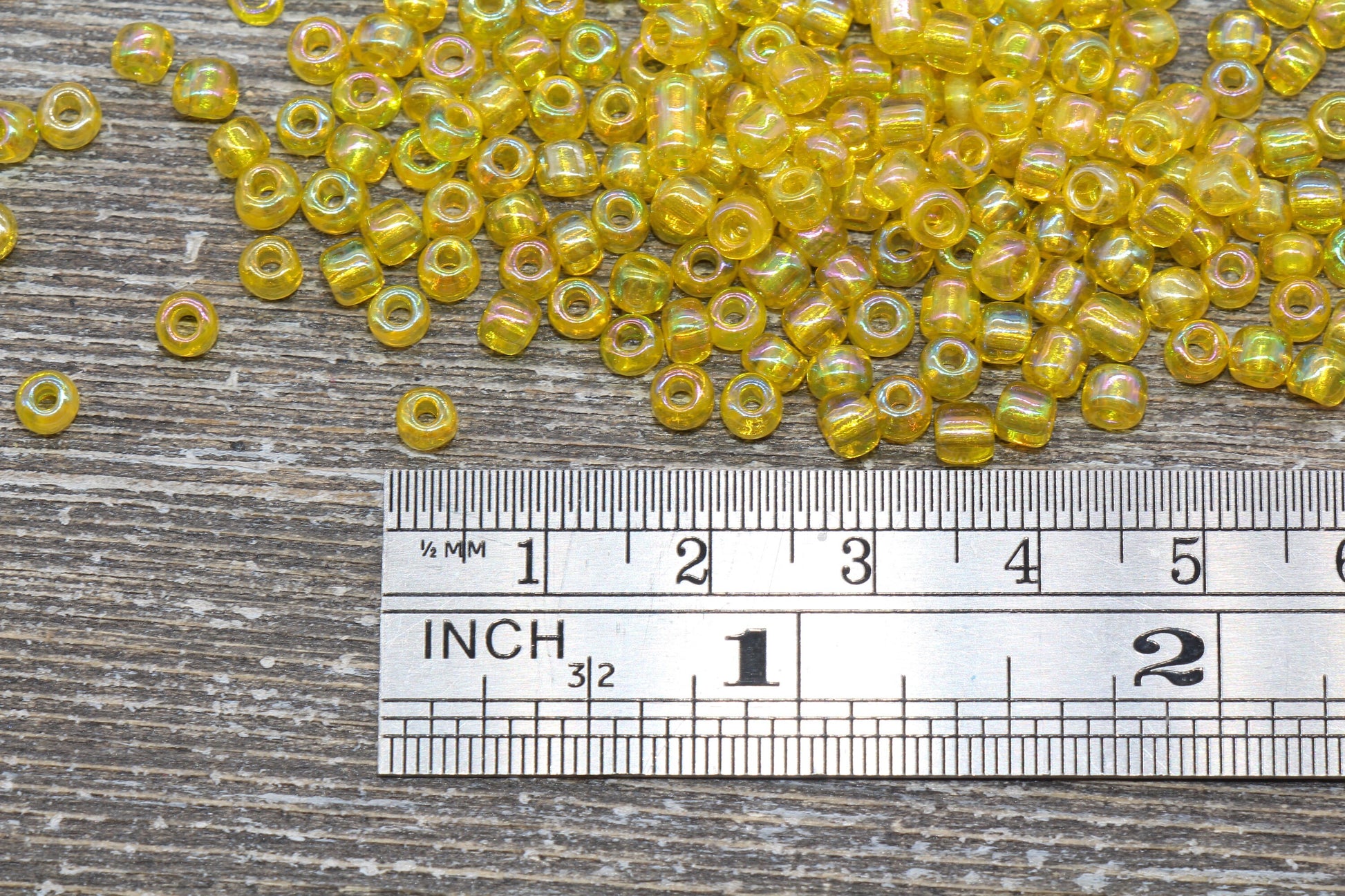 Transparent Iridescent Glass Seed Beads, 4mm 6/0 Glass Round Seed Beads, Yellow AB Trans Seed Beads, Rocailles Beads, Beading Supplies #1149