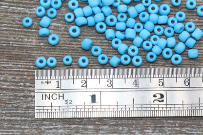 Matte Glass Seed Beads, 4mm 6/0 Glass Round Seed Beads, Matte Blue Seed Beads, Blue Glass Rocailles Beads, Beading Supplies #1089