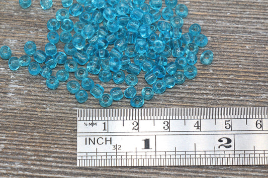 Transparent Glass Seed Beads, 4mm 6/0 Glass Round Seed Beads, Pacific Blue Trans Seed Beads, Rocailles Beads, Beading Supplies #1104