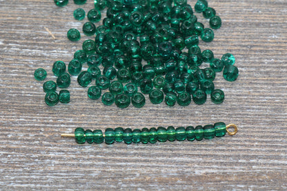 Transparent Glass Seed Beads, 4mm 6/0 Glass Round Seed Beads, Green Trans Seed Beads, Rocailles Beads, Beading Supplies #1106