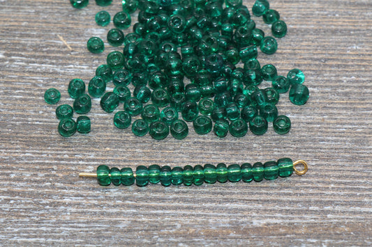 Transparent Glass Seed Beads, 4mm 6/0 Glass Round Seed Beads, Green Trans Seed Beads, Rocailles Beads, Beading Supplies #1106