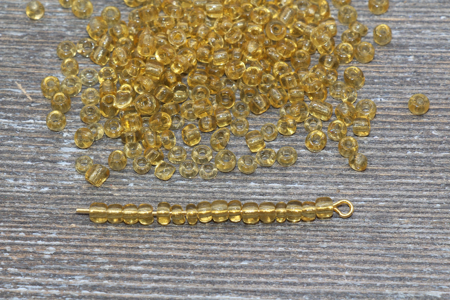 Transparent Glass Seed Beads, 4mm 6/0 Glass Round Seed Beads, Gold Trans Seed Beads, Rocailles Beads, Beading Supplies #1108