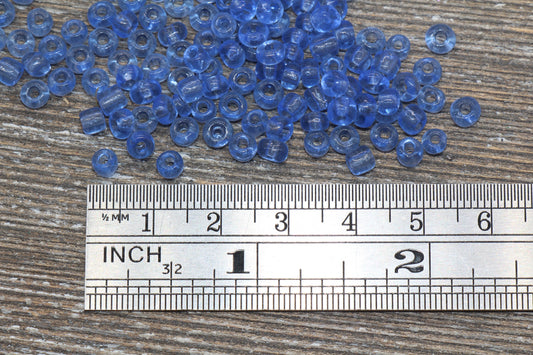 Transparent Glass Seed Beads, 4mm 6/0 Glass Round Seed Beads, Blue Trans Seed Beads, Rocailles Beads, Beading Supplies #1110