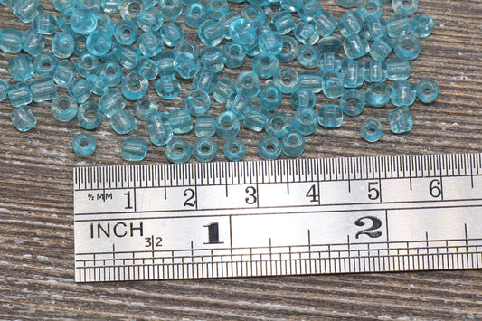 Transparent Glass Seed Beads, 4mm 6/0 Glass Round Seed Beads, Sky Blue Trans Seed Beads, Rocailles Beads, Beading Supplies #1112