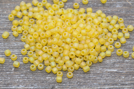 Matte Iridescent Glass Seed Beads, 4mm 6/0 Glass Round Seed Beads, Matte Yellow AB Seed Beads, Rocailles Beads, Beading Supplies #1169