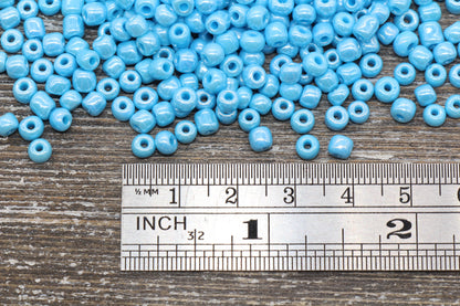 Glossy Glass Seed Beads, 4mm 6/0 Glass Round Seed Beads, Blue Opaque Seed Beads, Rocailles Beads, Beading Supplies #1182