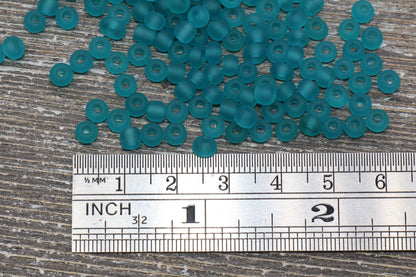 Matte Glass Seed Beads, 4mm 6/0 Glass Round Seed Beads, Matte Teal Trans Seed Beads, Rocailles Beads, Beading Supplies #2249