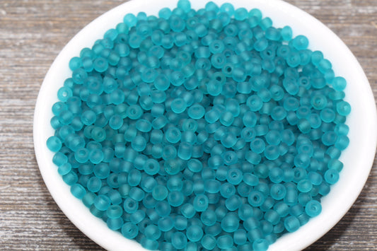 Matte Glass Seed Beads, 4mm 6/0 Glass Round Seed Beads, Matte Teal Trans Seed Beads, Rocailles Beads, Beading Supplies #2249