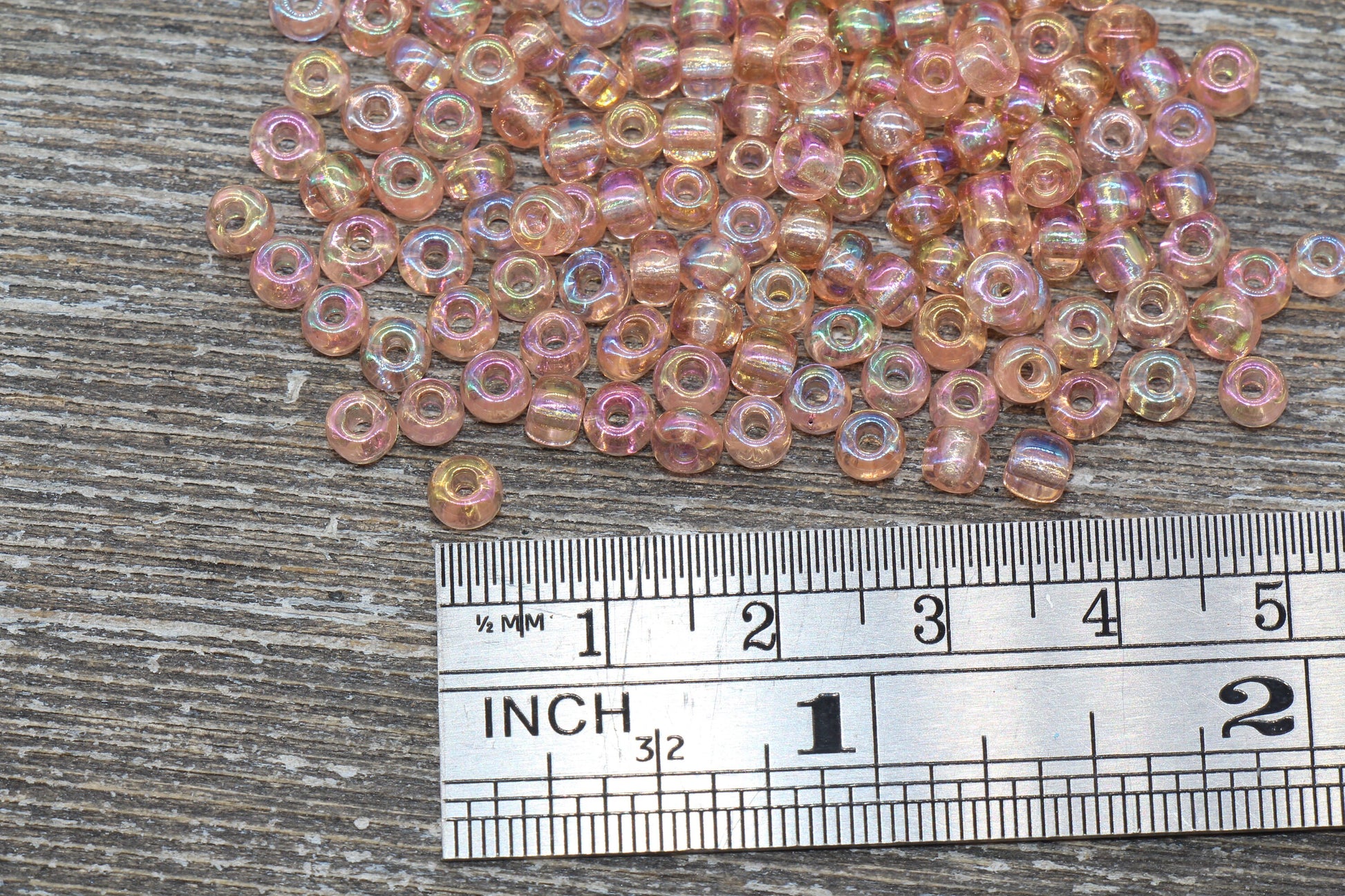 Transparent Iridescent Glass Seed Beads, 4mm 6/0 Glass Round Seed Beads, Peach AB Trans Seed Beads, Rocailles Beads, Beading Supplies #2250