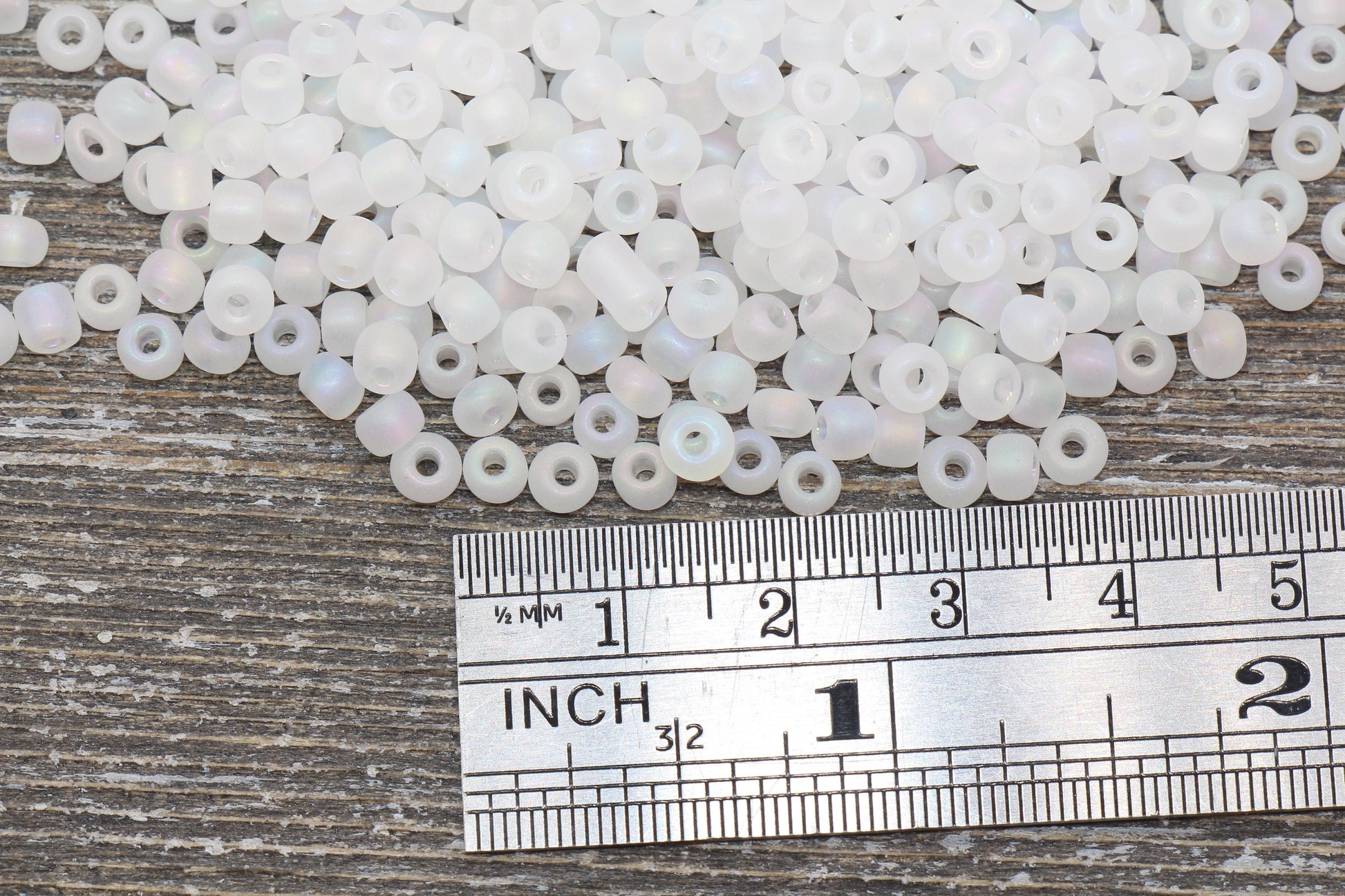 Matte Iridescent Glass Seed Beads, 4mm 6/0 Glass Round Seed Beads, Matte White AB Seed Beads, Rocailles Beads, Beading Supplies #1181