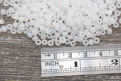Matte Iridescent Glass Seed Beads, 4mm 6/0 Glass Round Seed Beads, Matte White AB Seed Beads, Rocailles Beads, Beading Supplies #1181