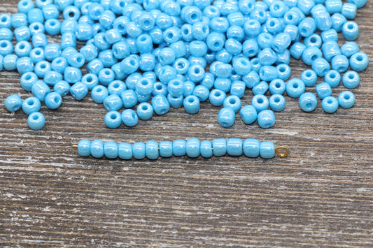 Glossy Glass Seed Beads, 4mm 6/0 Glass Round Seed Beads, Blue Opaque Seed Beads, Rocailles Beads, Beading Supplies #1182