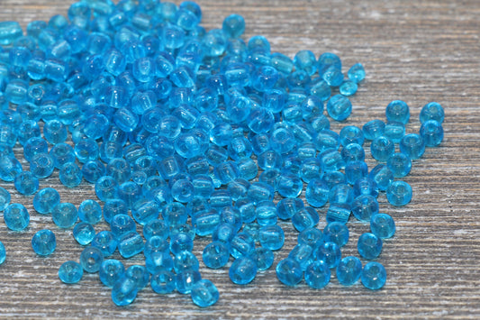Transparent Glass Seed Beads, 4mm 6/0 Glass Round Seed Beads, Blue Trans Seed Beads, Rocailles Beads, Beading Supplies #1198