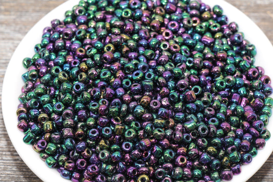 Rainbow Metallic Glass Seed Beads, 4mm 6/0 Glass Round Seed Beads, Rainbow Seed Beads, Rocailles Beads, Beading Supplies #1205
