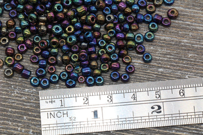 Rainbow Metallic Glass Seed Beads, 4mm 6/0 Glass Round Seed Beads, Rainbow Seed Beads, Rocailles Beads, Beading Supplies #1211