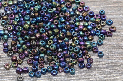 Rainbow Metallic Glass Seed Beads, 4mm 6/0 Glass Round Seed Beads, Rainbow Seed Beads, Rocailles Beads, Beading Supplies #1211