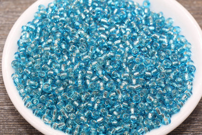 Transparent Glass Beads with Silver Lined, 4mm 6/0 Glass Round Seed Beads, Blue Trans Seed Beads, Rocailles Beads, Beading Supplies #1218