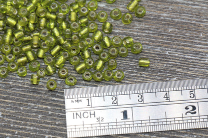 Transparent Glass Beads with Silver Lined, 4mm 6/0 Glass Round Beads, Olive Green Trans Seed Beads, Rocailles Beads, Beading Supplies #1219