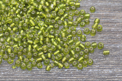 Transparent Glass Beads with Silver Lined, 4mm 6/0 Glass Round Beads, Olive Green Trans Seed Beads, Rocailles Beads, Beading Supplies #1219