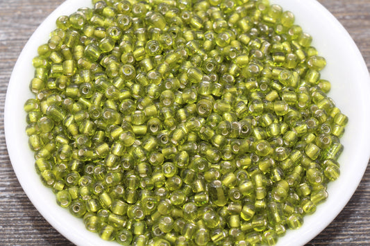 Transparent Glass Beads with Silver Lined, 4mm 6/0 Glass Round Beads, Olive Green Trans Seed Beads, Rocailles Beads, Beading Supplies #1219