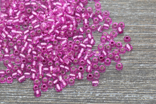 Transparent Glass Beads with Silver Lined, 4mm 6/0 Glass Round Beads, Hot Pink Trans Seed Beads, Rocailles Beads, Beading Supplies #1222